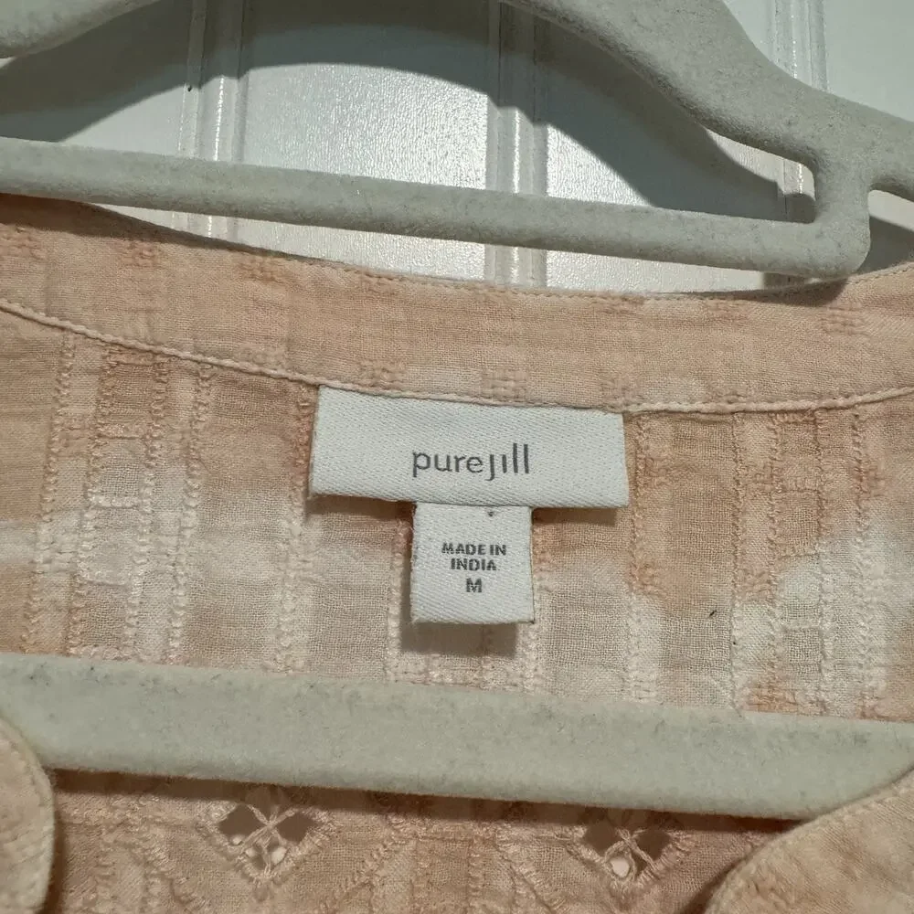 J Jill Pure Jill Schiffli Eyelet Cotton Tunic Top Peach White Size Medium - Picture 5 of 7